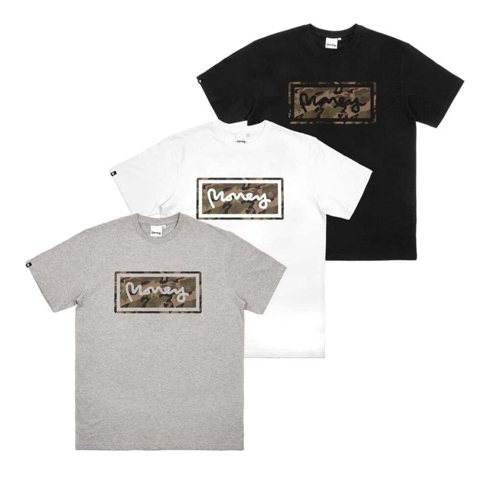 Money Mens Camo Box T-Shirt (Pack of 3) / Black/White/Grey Melange